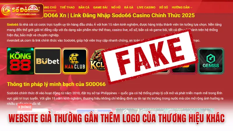 Website giả thường gắn thêm logo của thương hiệu khác
